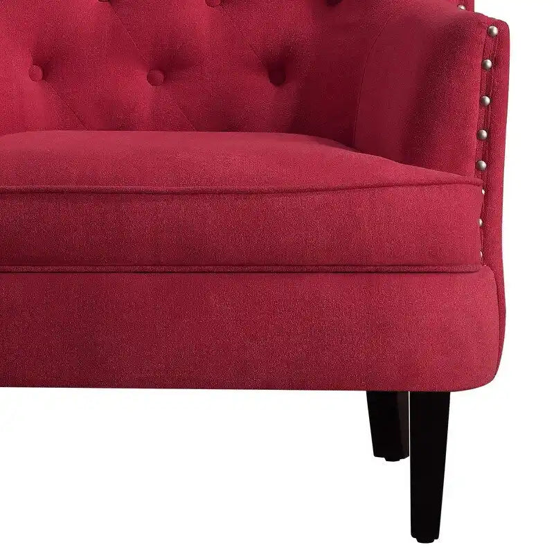 Sillón decorativo capitoné con respaldo de alas, de terciopelo y lino, de 30 pulgadas de ancho