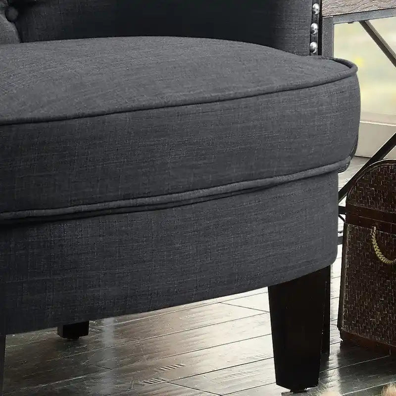 Sillón decorativo capitoné con respaldo de alas, de terciopelo y lino, de 30 pulgadas de ancho