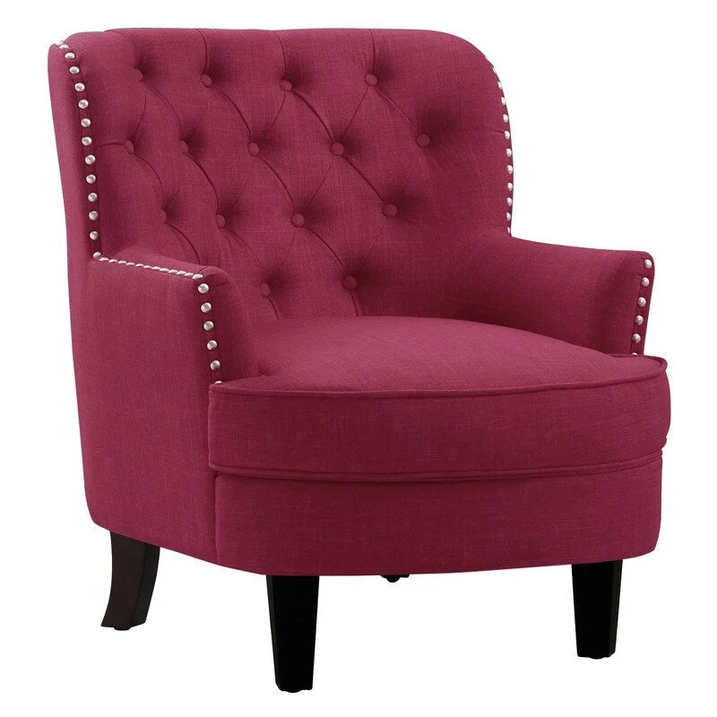 Sillón decorativo capitoné con respaldo de alas, de terciopelo y lino, de 30 pulgadas de ancho