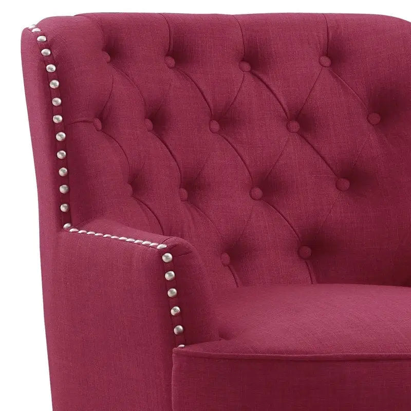 Sillón decorativo capitoné con respaldo de alas, de terciopelo y lino, de 30 pulgadas de ancho