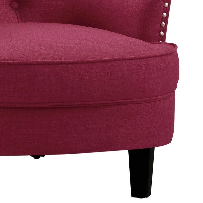 Sillón decorativo capitoné con respaldo de alas, de terciopelo y lino, de 30 pulgadas de ancho