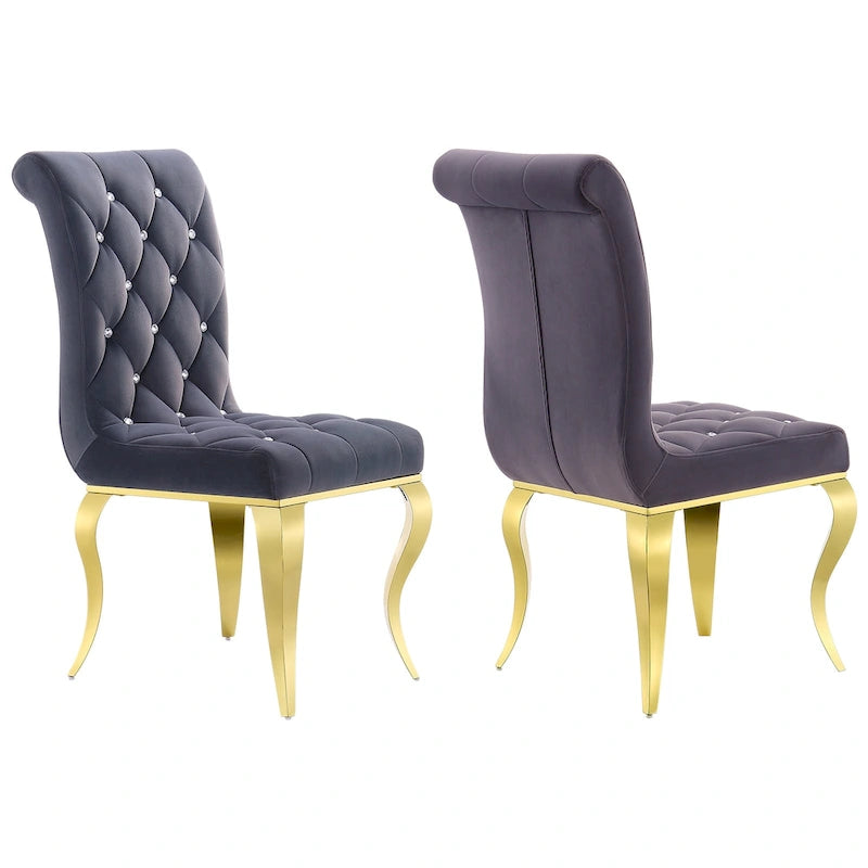 Grey Velvet Dining Chairs with Polished Gold Legs
