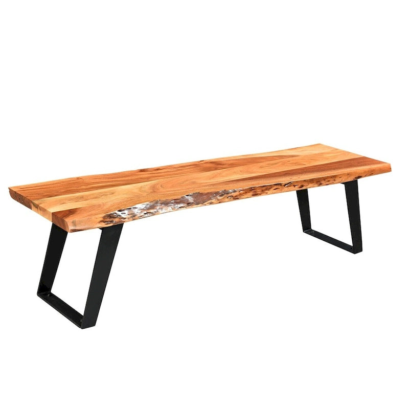 Panca artigianale in legno di acacia con bordo naturale