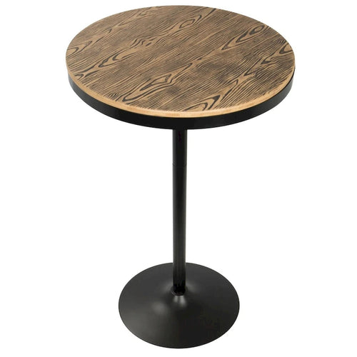 43-Inch Natural Brown Black Metal Round Industrial Adjustable Bar and Dinette Table