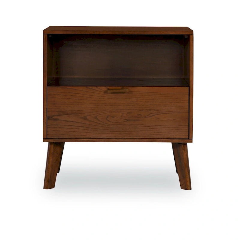 27-Inch Brown One Drawer Nightstand with Bronze Pulls