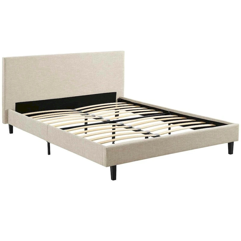 Queen-Size-Polsterbett mit gepolstertem Kopfteil und Holzrahmen