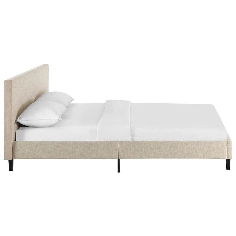 Queen-Size-Polsterbett mit gepolstertem Kopfteil und Holzrahmen