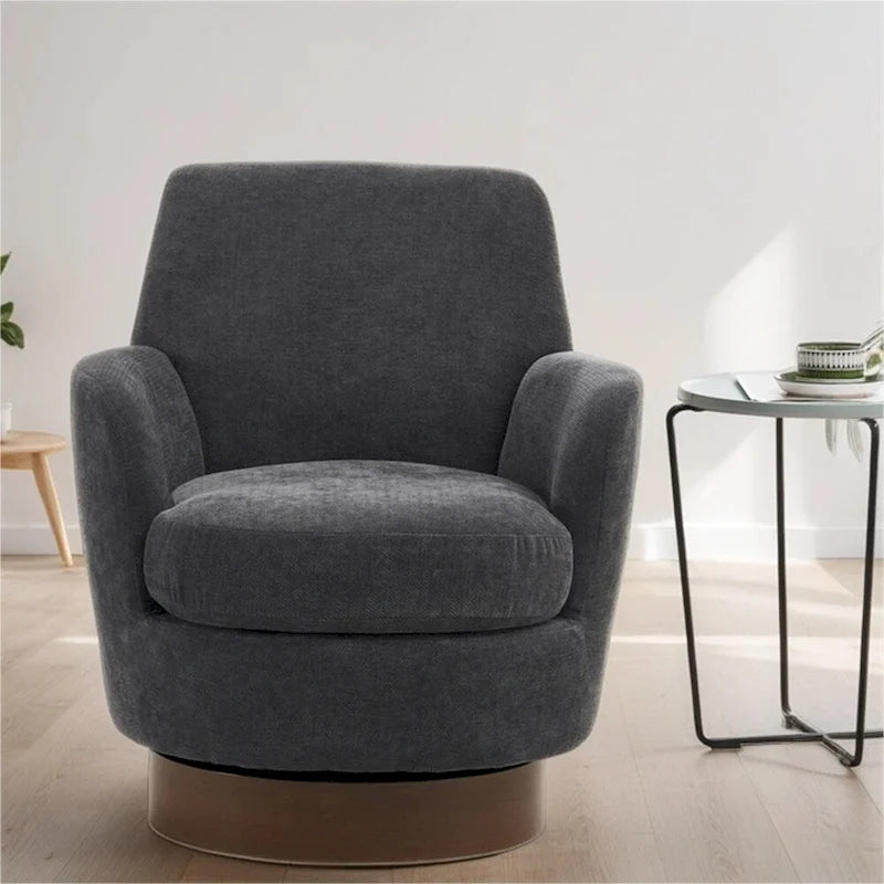 Poltrona decorativa rotonda girevole con base in acciaio inossidabile