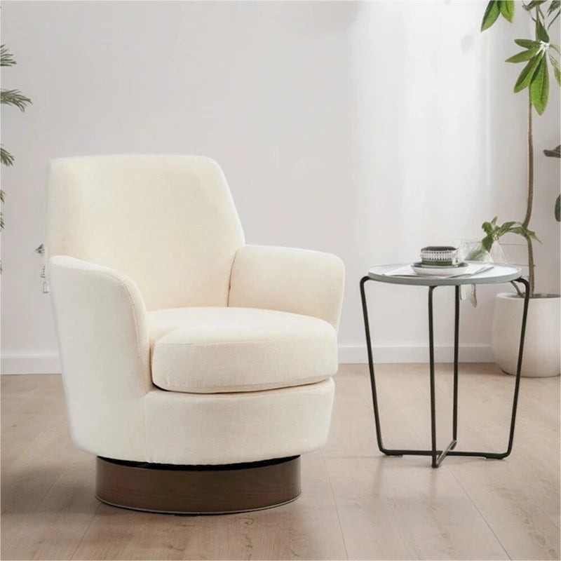 Poltrona decorativa rotonda girevole con base in acciaio inossidabile