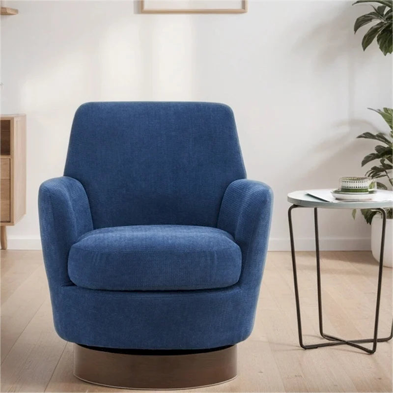 Poltrona decorativa rotonda girevole con base in acciaio inossidabile