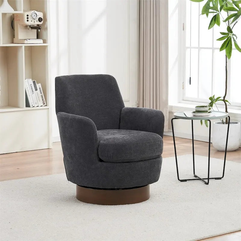 Poltrona decorativa rotonda girevole con base in acciaio inossidabile