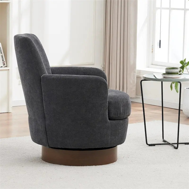 Poltrona decorativa rotonda girevole con base in acciaio inossidabile