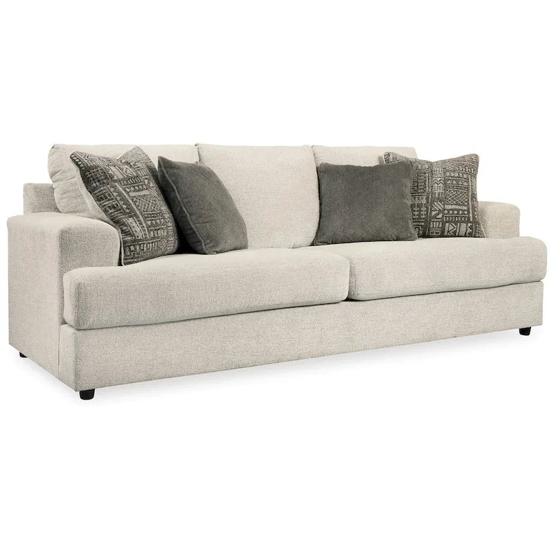 96 Inch bank met 4 jacquardkussens, zacht beige chenillepolyester