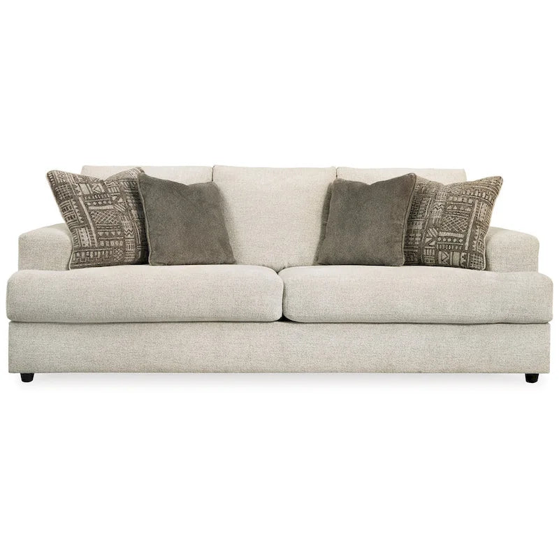 96 Inch bank met 4 jacquardkussens, zacht beige chenillepolyester