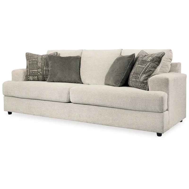 96 Inch bank met 4 jacquardkussens, zacht beige chenillepolyester