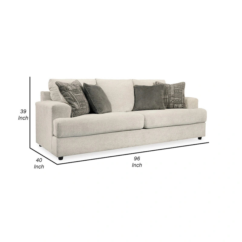 96 Inch bank met 4 jacquardkussens, zacht beige chenillepolyester