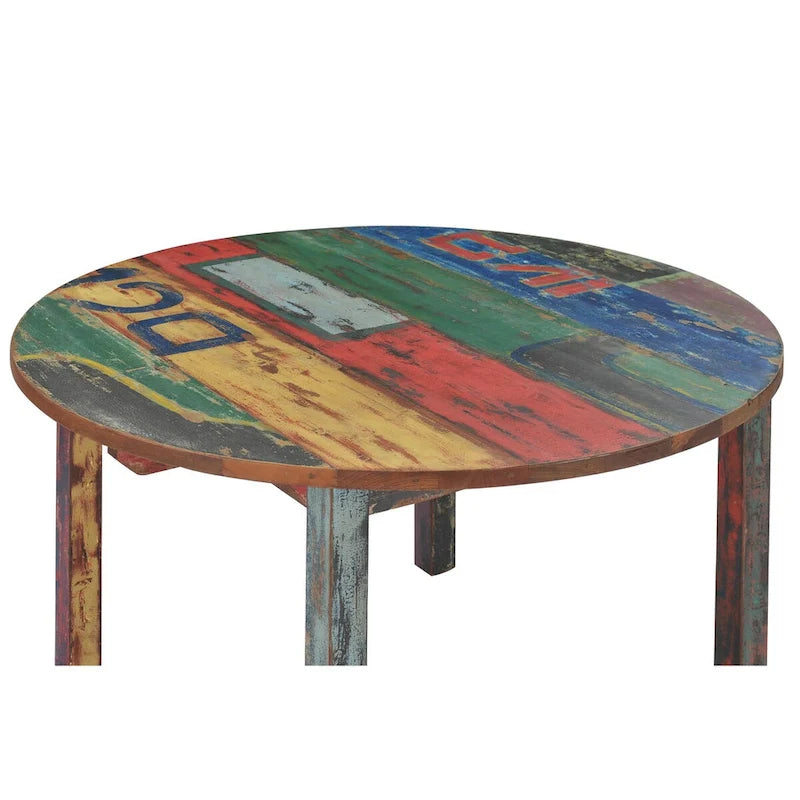 Tavolo da pranzo rotondo realizzato con barche in legno di teak riciclato, 48 pollici