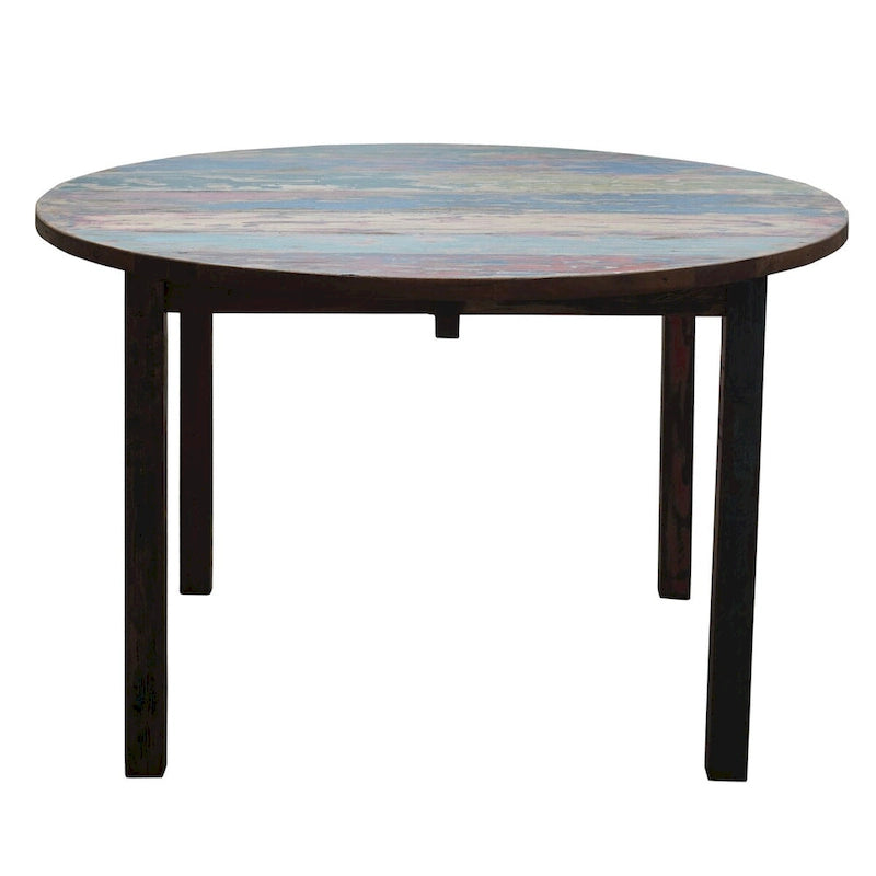 Tavolo da pranzo rotondo realizzato con barche in legno di teak riciclato, 48 pollici