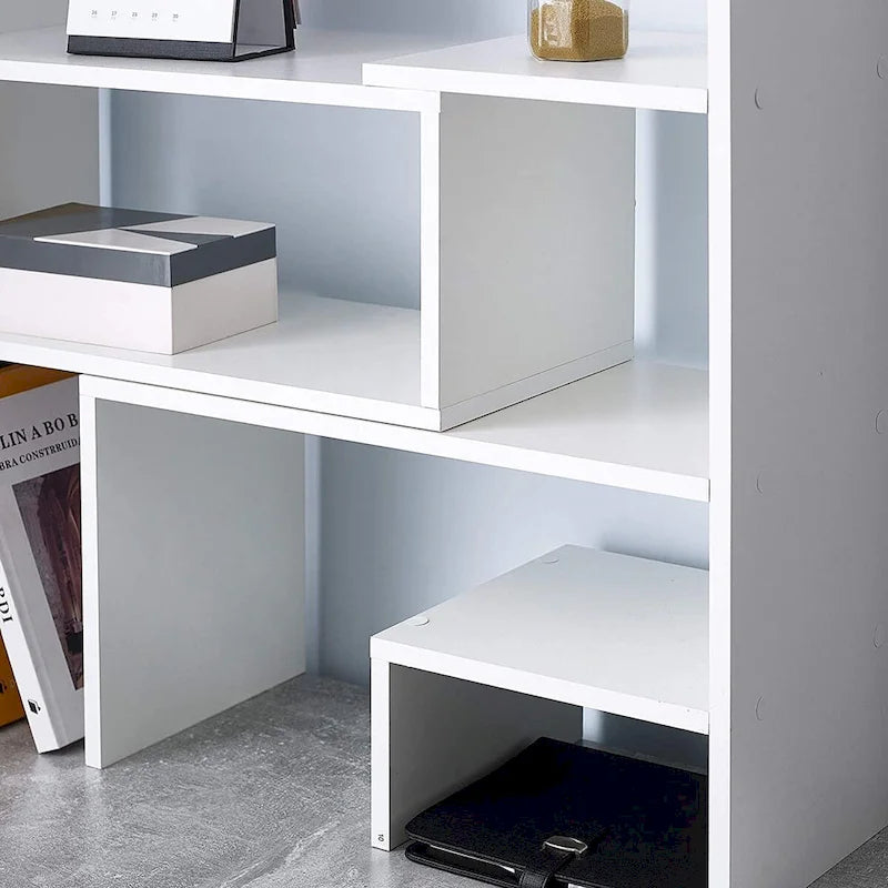 Bureau compact réglable avec bibliothèque pour résidence universitaire, blanc